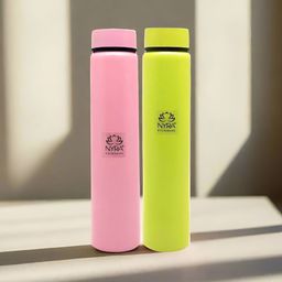 Nyra Kitchenware Pink & Green Set of 2 Stainless Steel Printed Single Wall Vacuum Water Bottle-image-68