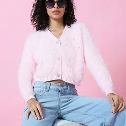 SHOWOFF Women Crop Cardigan with Fuzzy Detail-image-58