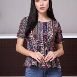 OOMPH! FACTOR Women Ethnic Motifs Print Cinched Waist Top-picture-1