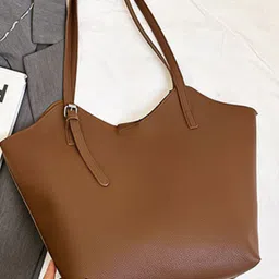 HAUTE SAUCE by Campus Sutra Women's Brown Solid Tote Bag-image-60
