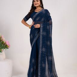 Panzora Embellished Mirror Work Pure Georgette Saree-image-12
