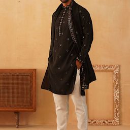 Jompers Men Floral Embroidered Regular Sequinned Kurta with Pyjamas & With Dupatta image 5