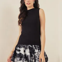 ZYNG Women Solid Abstract Print Balloon Mini Dress-image-2