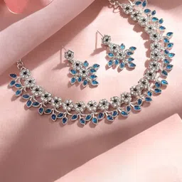 Atasi International Silver-Plated Crystals & American Diamond Studded Jewellery Set-53