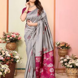 Moda Rapido Floral Zari Silk Blend Banarasi Saree-32