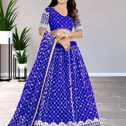 F Plus Fashion Girls Blue Net Semi-Stitched Lehenga Choli-image-88