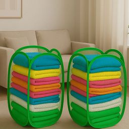 Kuber Industries 2-Pcs Green Mesh Laundry Basket 20 L-16