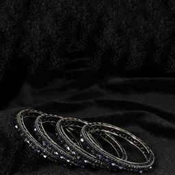 ZULKA Set of 4 Stylish Metal Zircon Gemstone & Beads Bangles Kada-image-2
