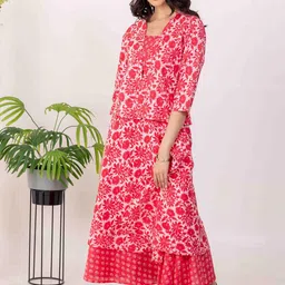 INAAYA JAIPUR Floral Printed Pure Cotton Top With Skirt & Shrug Co-Ords-image-22