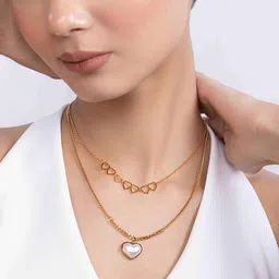 KAORI BY SHREYA AGARWAL Stainless Steel Gold-Plated Pearls And Heart Layered Chain-picture-0