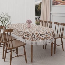 RUBOXA Cream-Coloured Floral Plastic Oval 6-Seater Table Cover-image-74