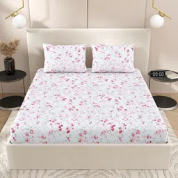 Jaipur Weaves White Floral Printed Pure Cotton 240 TC King Bedsheet Set 2.74m x 2.74m-picture-11