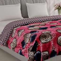 Monte Carlo Pink & Black Floral Printed AC Room 350 GSM Double Bed Blanket-picture-2