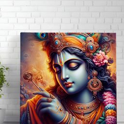 Livin'luxe Blue & Yellow Lord Krishna Religious Canvas Wall Art-image-42