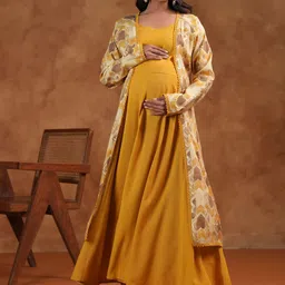 AnaynaPrinted Maternity Ethnic Dresses With Jacket-image-62