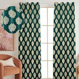 Banchmark Home Furnishings Blue & Beige Set of 2 Ethnic Motifs Black Out Door Curtain-image-90