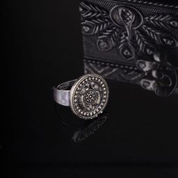 Sangria Silver Toned Oxidised Adjustable Finger Ring-49