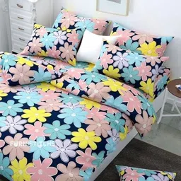 Comfowell Black & Blue Floral Printed 210 GSM Heavy Winter Cotton Double Bed Dohar-5