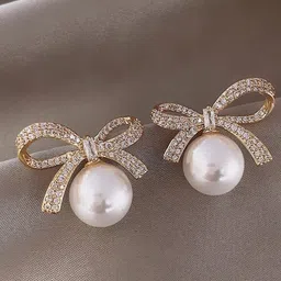 Anouk Gold Plated Artificial Pearls Beaded Contemporary Korean Drop Earrings-19