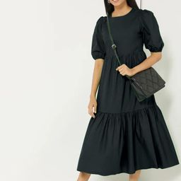 Krunal Raiyani Puff Sleeves Tiered Fit & Flare Maxi Dress-image-87