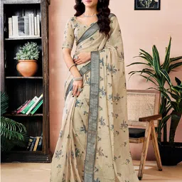 Mitera Ethnic Motifs Zari Pure Linen Ready to Wear Saree-picture-16