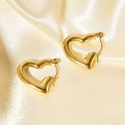 MEENAZ Gold-Plated Stainless Steel Heart Shaped Hoop Earrings-18