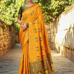 Mitera Woven Design Zari Silk Blend Paithani Saree-image-97