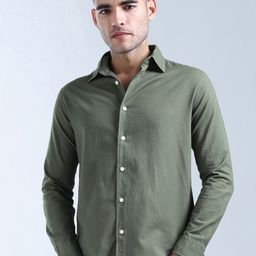 Flying Machine Men Slim Fit Spread Collar Solid Cotton Casual Shirt-image-49
