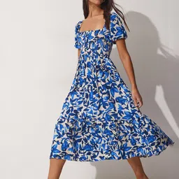 Happiness istanbul Floral Print Off-Shoulder Fit & Flare Midi Dress-image-72