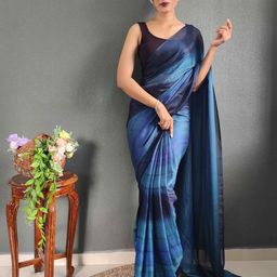 HERE&NOW Striped Poly Georgette Ready to Wear Saree-image-44