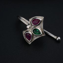 House of Aadyaa Sterling Silver Oxidised Stone Studded Stud Nosepin-image-93