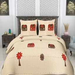 CHICERY Beige & Red Geometric 210 TC King Bedsheet Set 2.74 m x 2.74 m-20