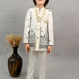 BT DEZINES Boys Satin Peacock Floral Embroidered Sherwani Set-picture-33