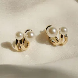 PolluxCraft Gold-Plated Pearls Beaded Circular Studs-13