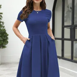 Sugathari Round Neck Fit & Flare Dress-image-12