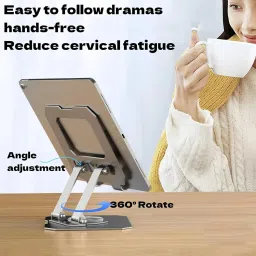 Soopii 360°Rotating Metal Portable & Foldable Tablet Phone Stand Anti Slip Adjustable Mobile Holder image 5
