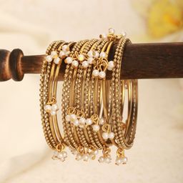 Jazz and Sizzle Set Of 12 Gold-Plated Artificial Beaded Bangles-10