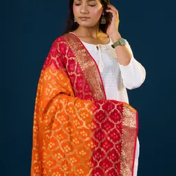 KCPC BANDHANI Printed Pure Georgette Banarasi Dupatta With Zari image 4