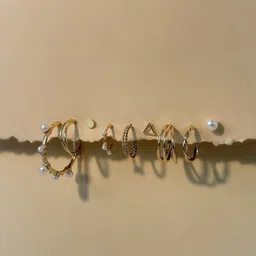 NAMAN ART Set OF 9 Gold Plated Circular shaped Hoop Earrings-image-72