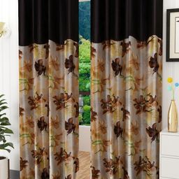 Galaxy Home Decor Brown & Yellow 2 Pieces Floral Printed Light Blocking Window Curtains-image-8