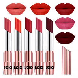 VOLO Set Of 5 Creme Matte Lipstick-3.5g Each-Peach- Coral- Tomato Red- Pink-Maroon-32