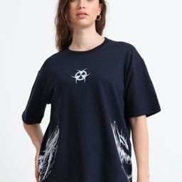 RHINO CULT Graphic Printed Drop-Shoulder Sleeves Round Neck Cotton Oversized T-shirt-image-74
