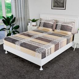 Aura Cream-Coloured & Brown Ethnic Motifs 144 TC Bedsheet with 2 Pillow Covers-picture-9