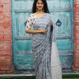 JALTHER Leheriya Printed Mulmul Cotton Block Print Saree-1