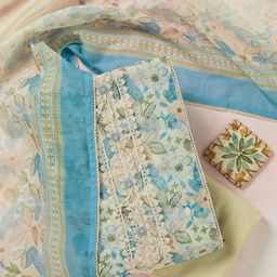 Koskii Floral Printed Thread Work Linen Unstitched Dress Material-image-82