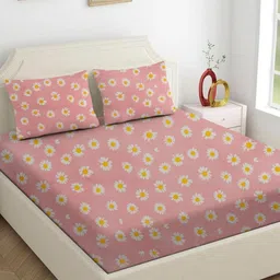 Star Weaves Pink & Yellow Floral 200 TC King Bedsheet with 2 Pillow Covers-56