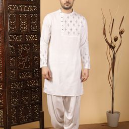 Kuons Avenue Geometric Yoke Design Band Collar Cotton Straight Kurta-image-70