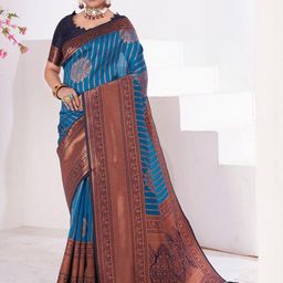 KALINI Ethnic Motifs Woven Design Zari Kanjeevaram Saree with Unstitched Blouse Piece-image-68