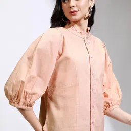 Tokyo Talkies Women Solid High Neck Cotton Top-27