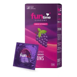 Funtime Set Of 5 Dotted & Ribbed Climax Control Condoms- BlackGrapes Flavour- 10 Pcs Each-55